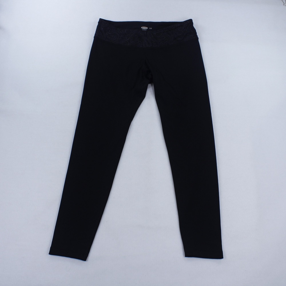 Old Navy Women's Black Yoga Leggings Size Large L Paisley Waistband